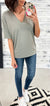 Deep Muted Sage V-Neck Drop Shoulder Relaxed Top