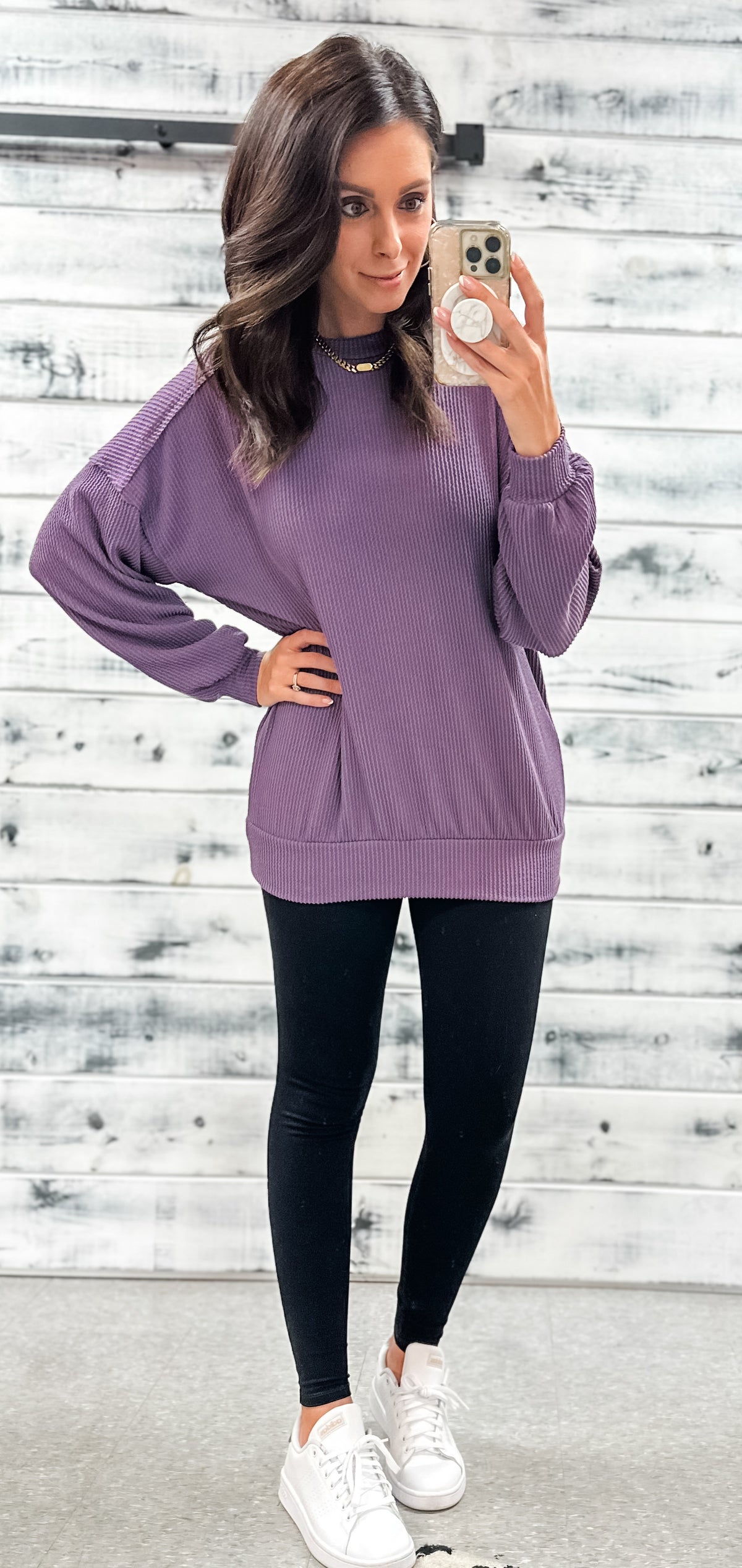 Dusty Purple Ribbed Banded Hem Top