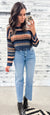 Navy, Tan & Black Striped Crop Sweater