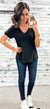 Black Ribbed V-Neck Pocket Top