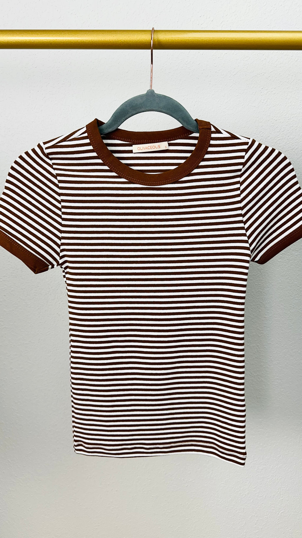 Brown Stripe Ringer Fitted Tee