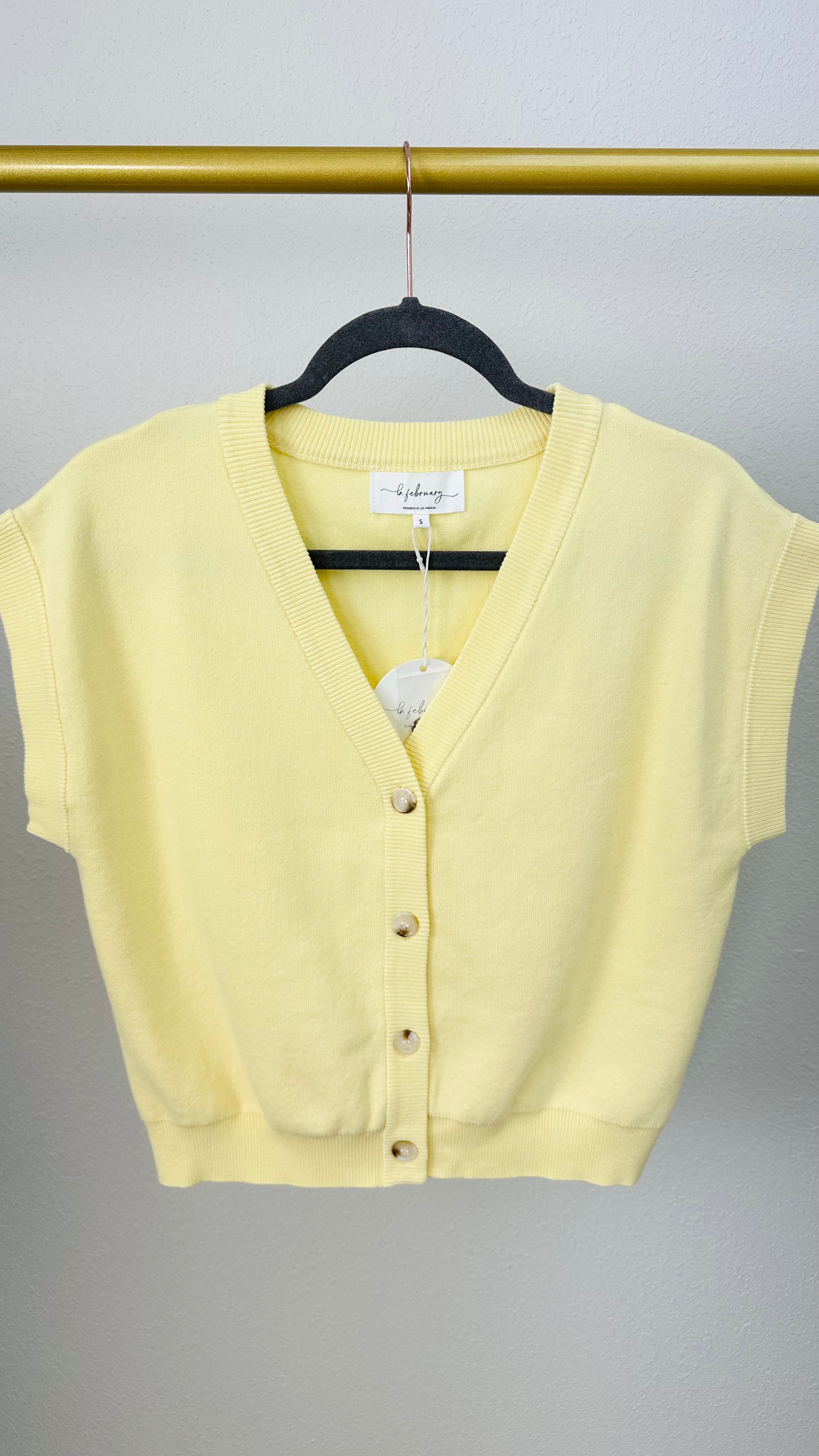 Butter Yellow Buttoned V-Neck Summer Cardigan