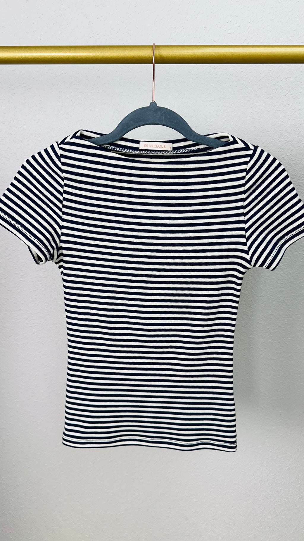 Navy Stripe Boat Neck Fitted Top
