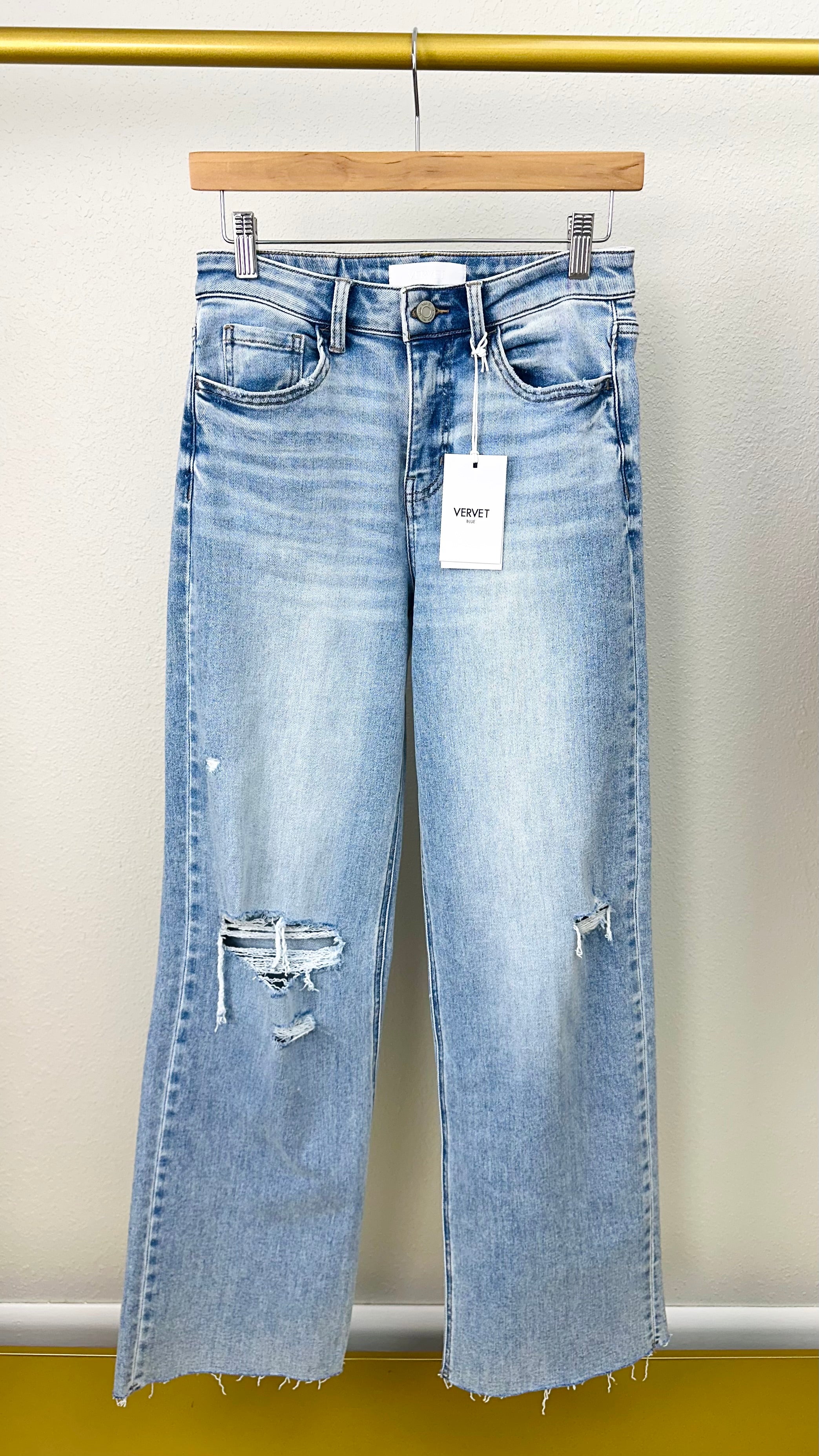Vervet High Rise Distressed Wide Leg Jean