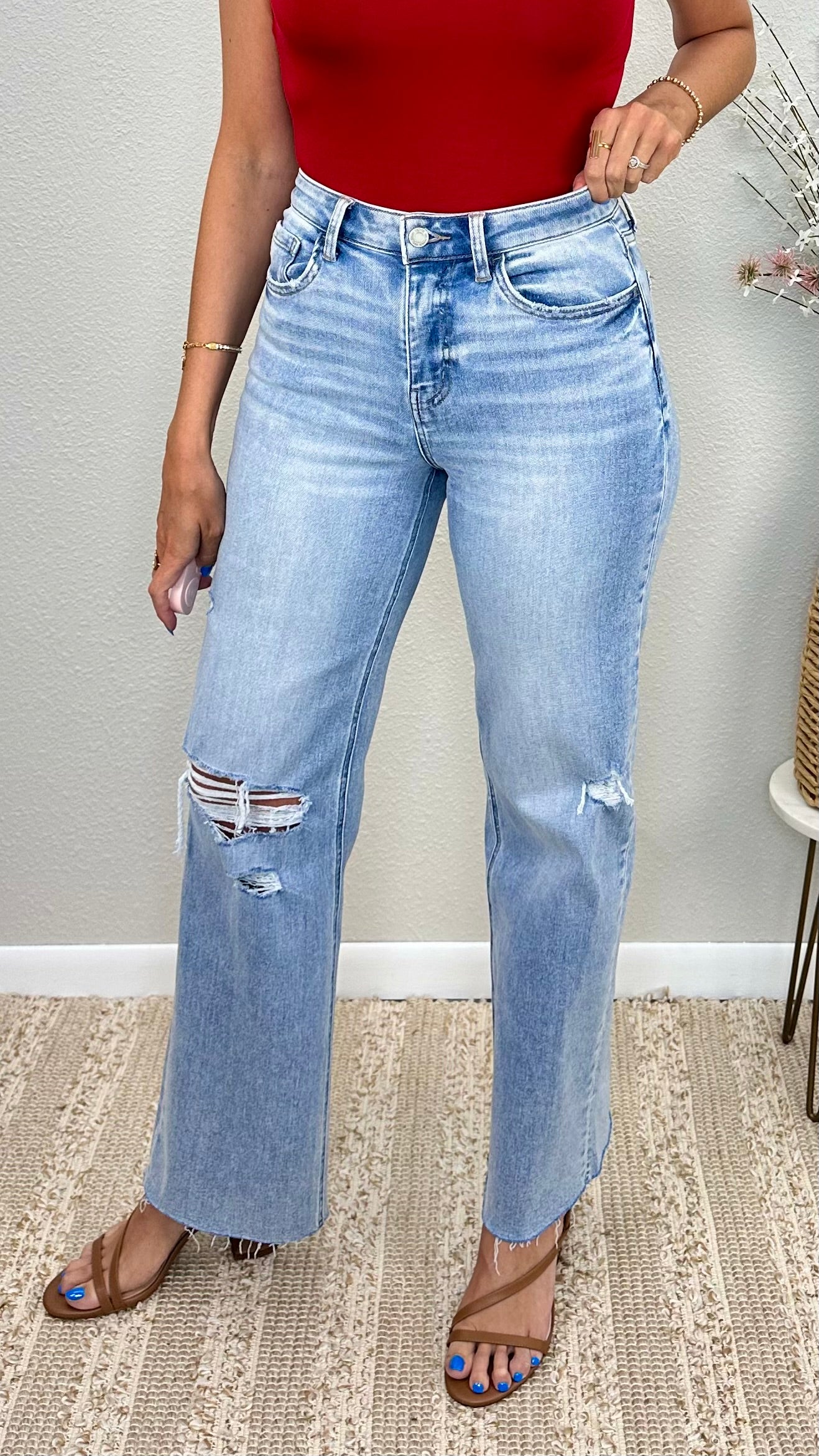Vervet High Rise Distressed Wide Leg Jean