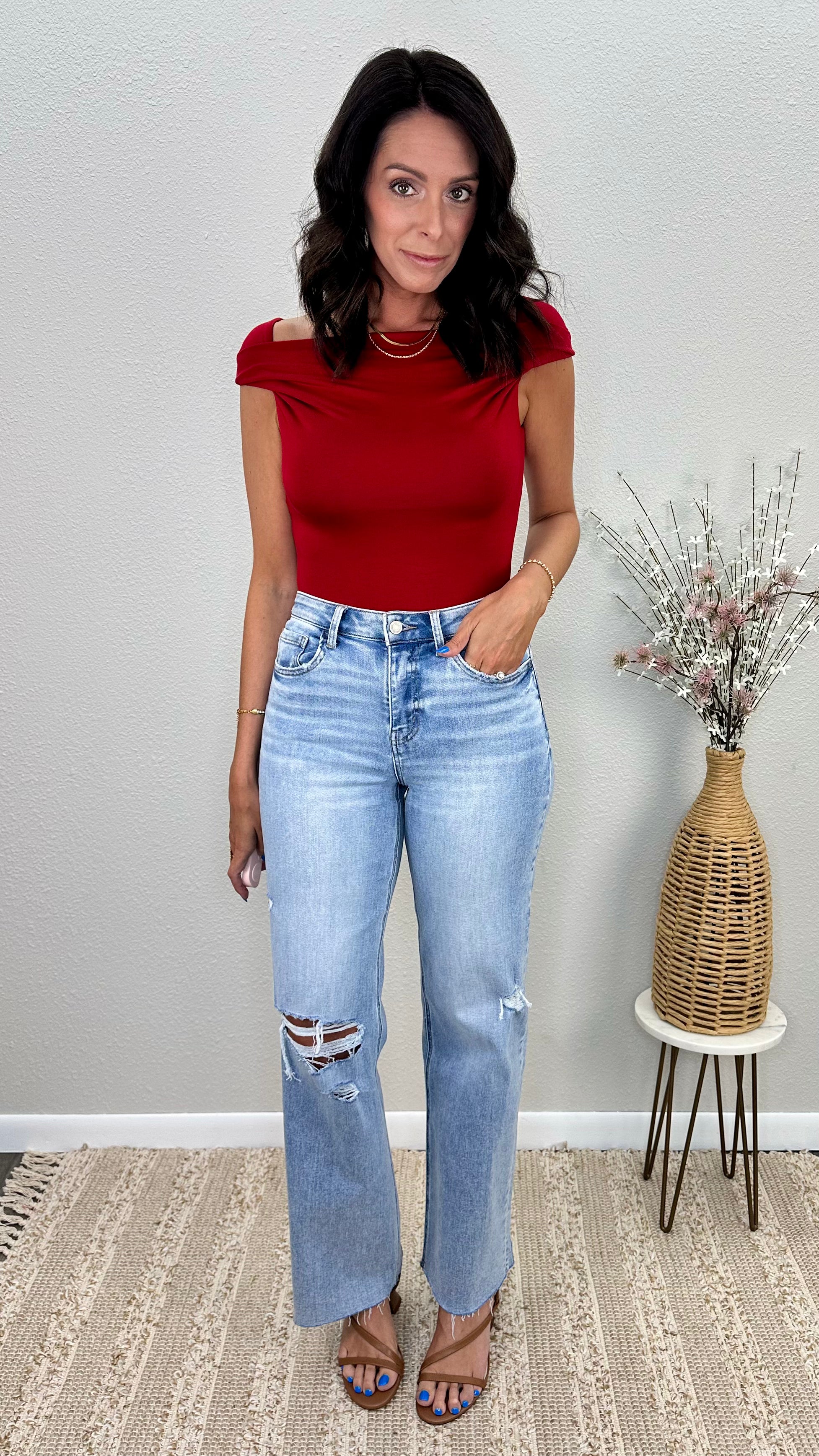 Red Hot Off the Shoulder Top