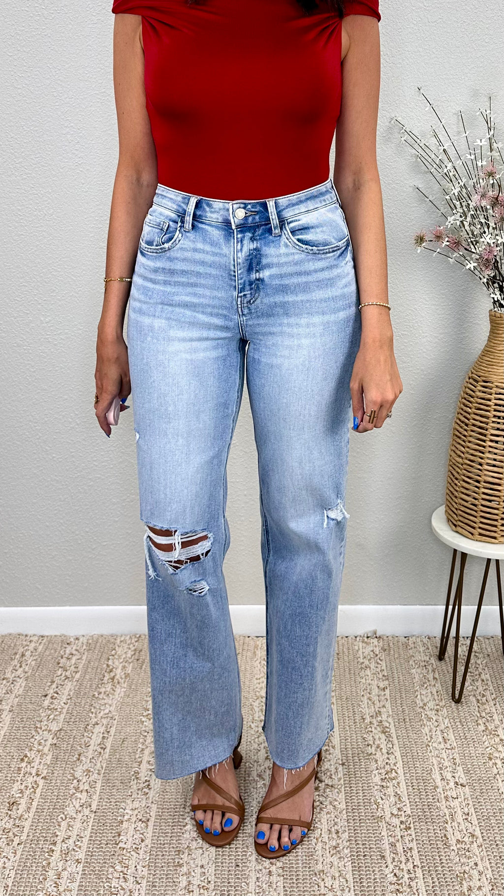 Vervet High Rise Distressed Wide Leg Jean