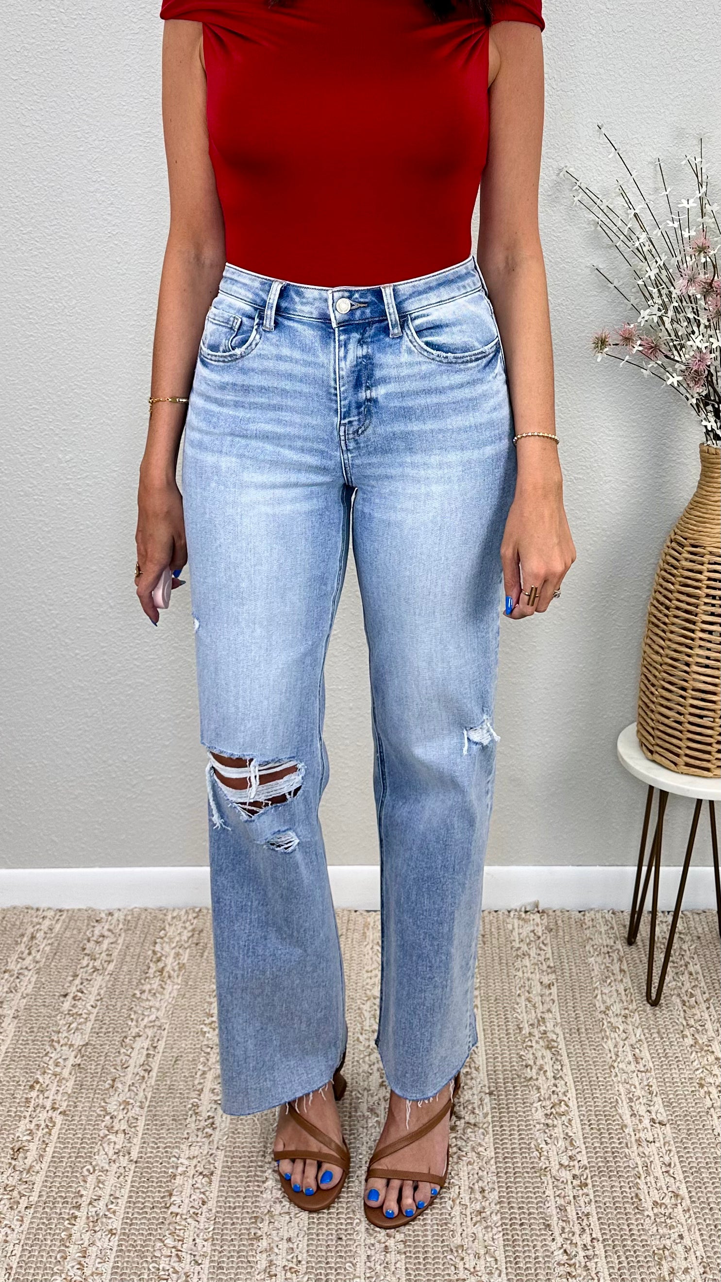 Vervet High Rise Distressed Wide Leg Jean