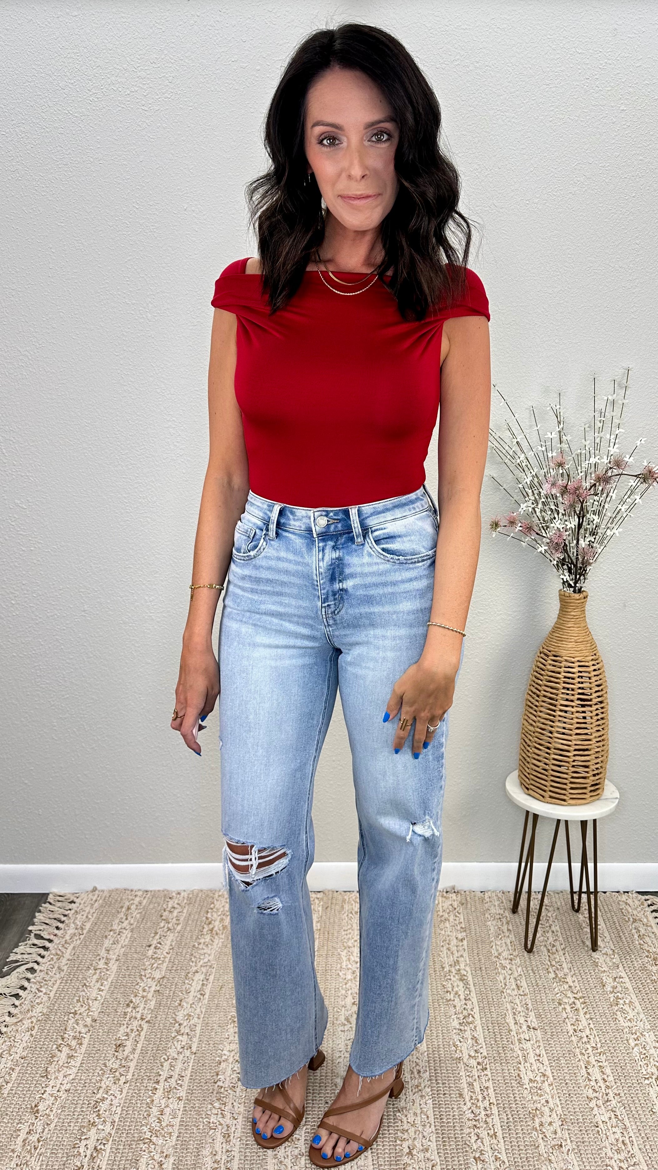 Red Hot Off the Shoulder Top