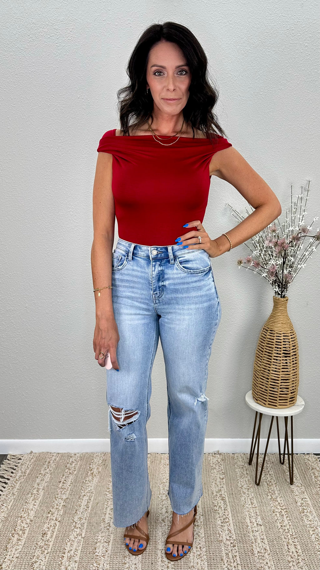 Red Hot Off the Shoulder Top
