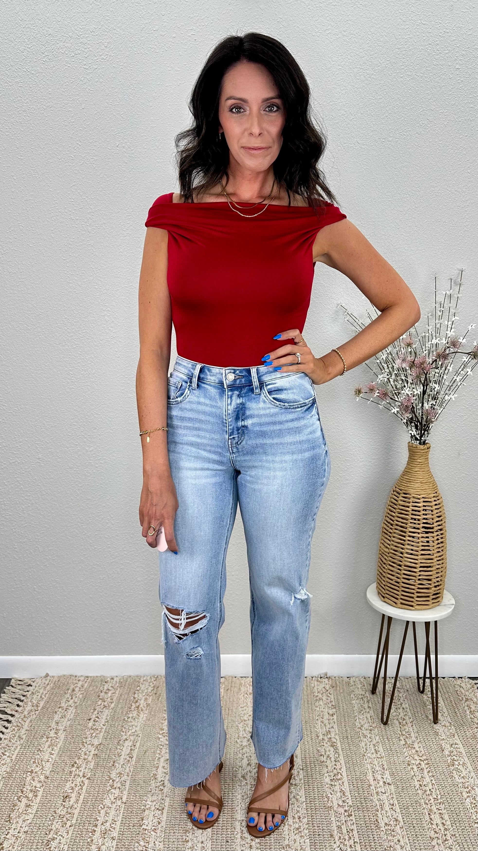 Red Hot Off the Shoulder Top