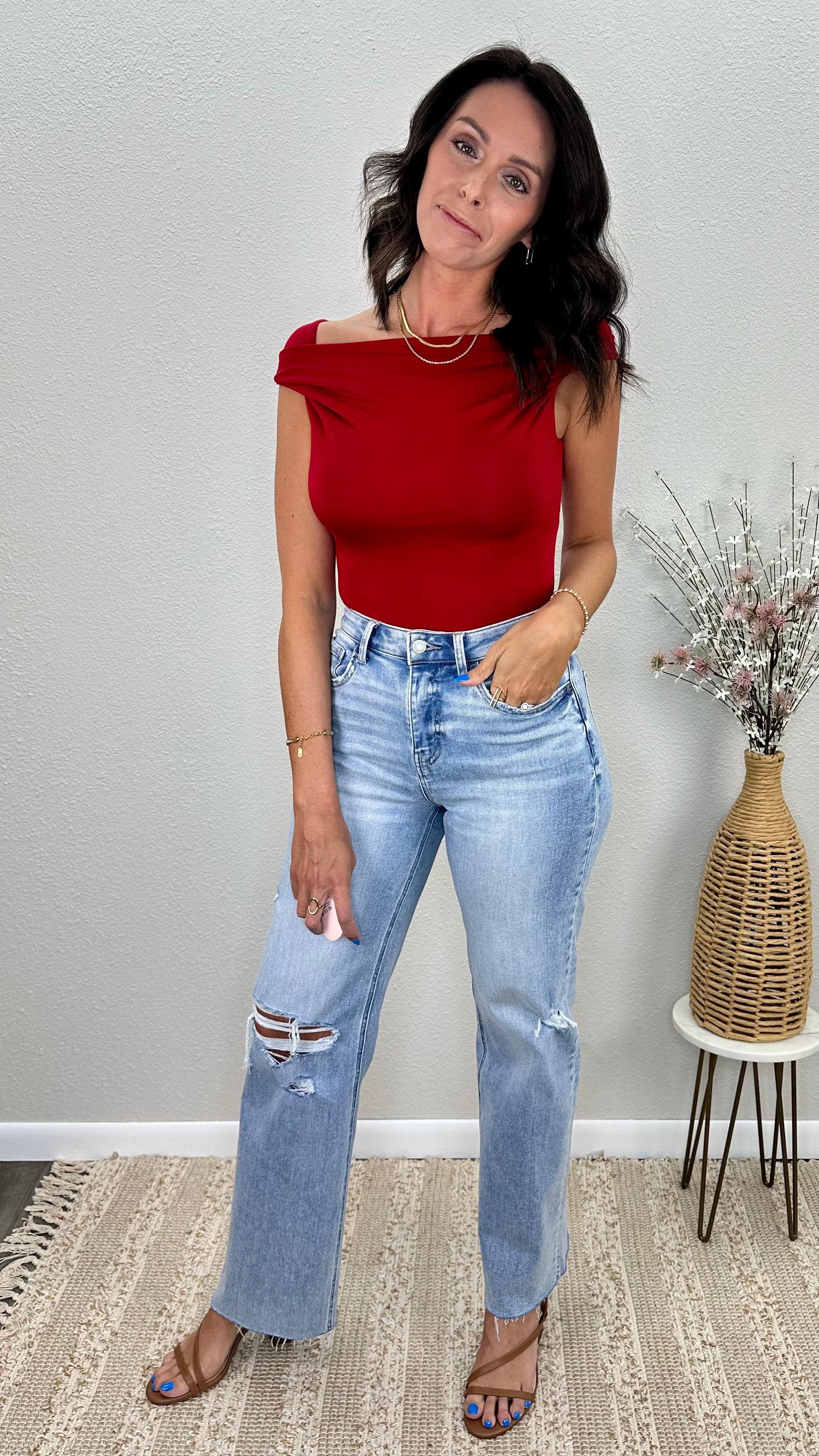Red Hot Off the Shoulder Top