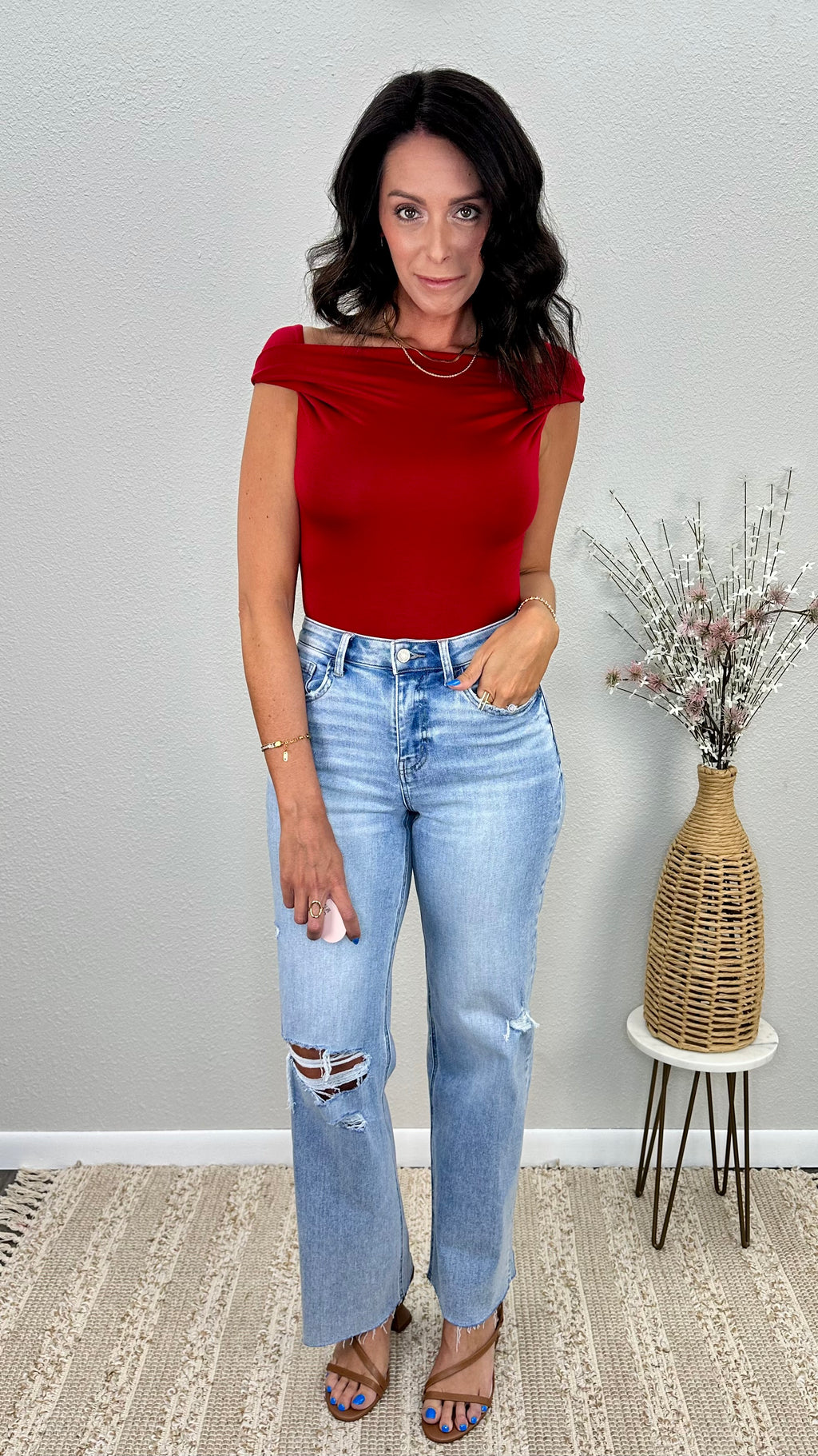 Red Hot Off the Shoulder Top