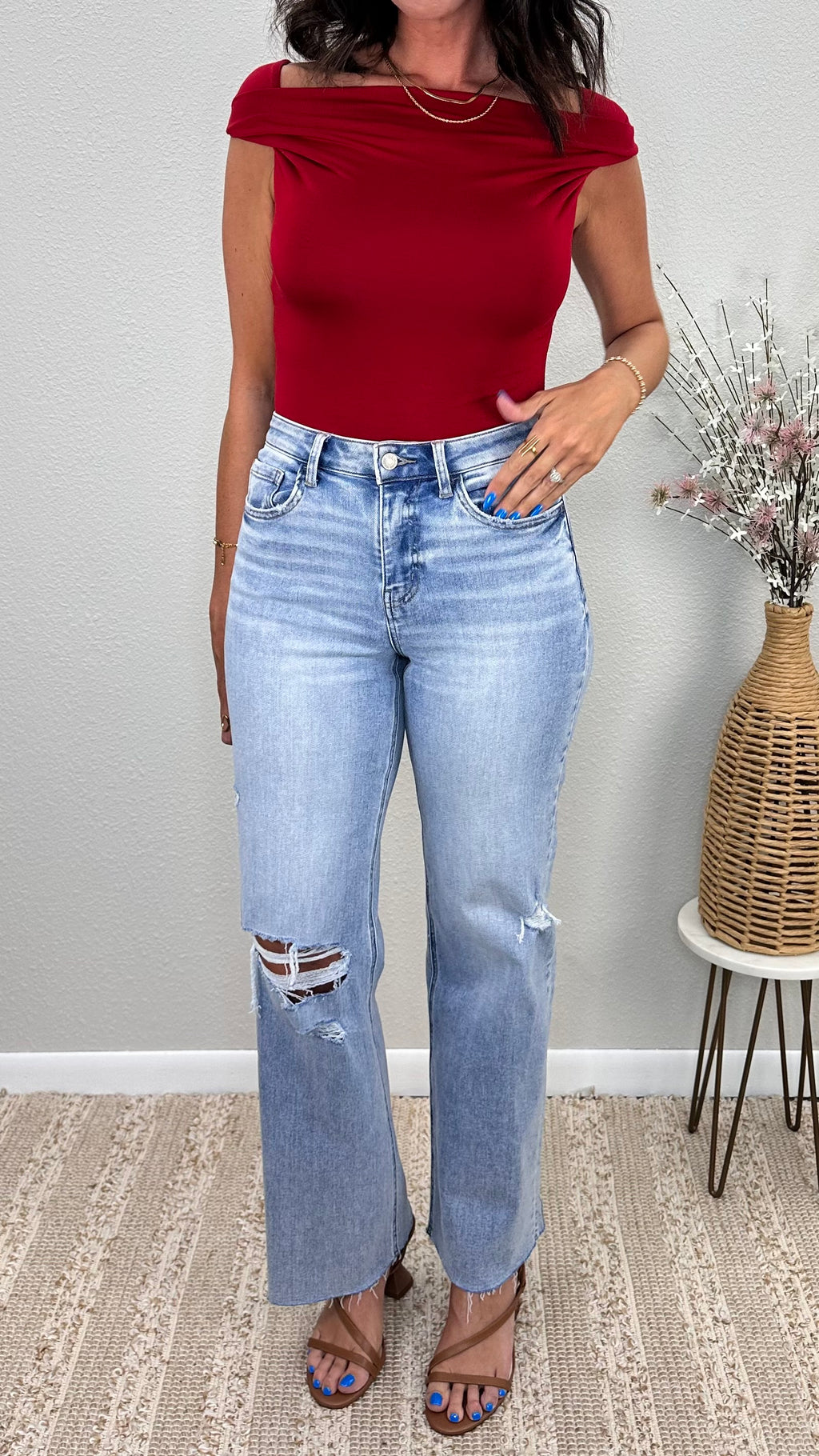 Vervet High Rise Distressed Wide Leg Jean