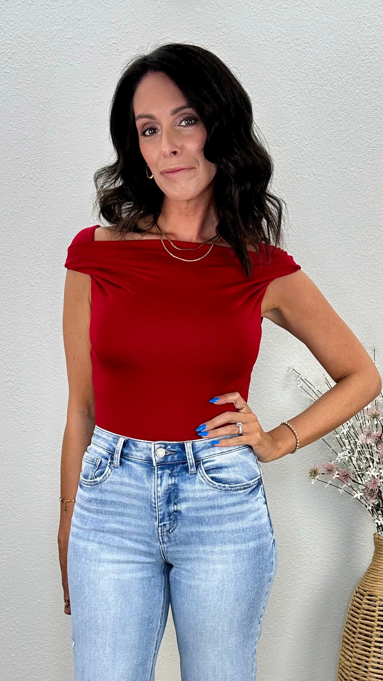Red Hot Off the Shoulder Top