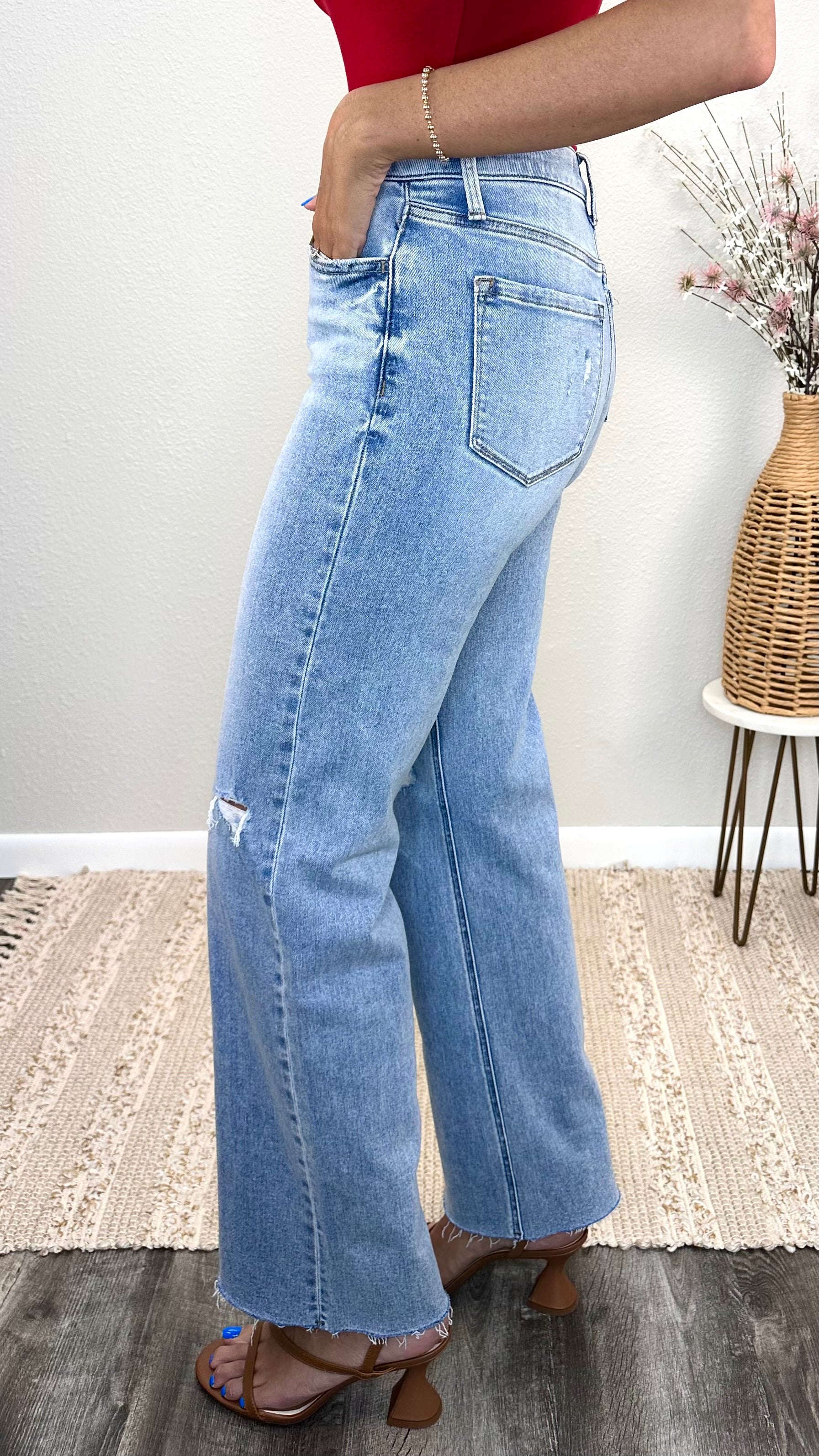 Vervet High Rise Distressed Wide Leg Jean