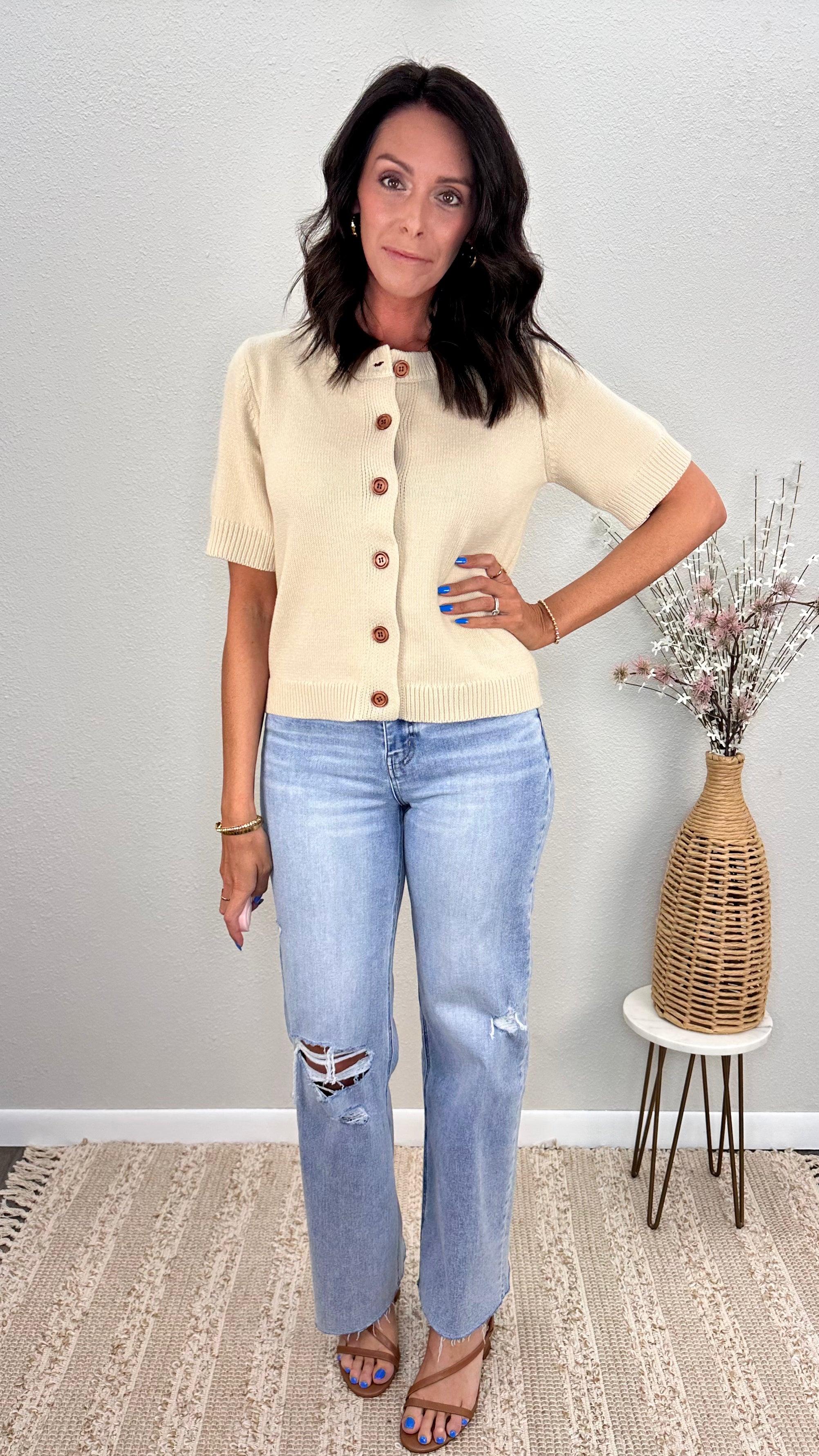 Coffee House Short Sleeve Button Up Cardigan