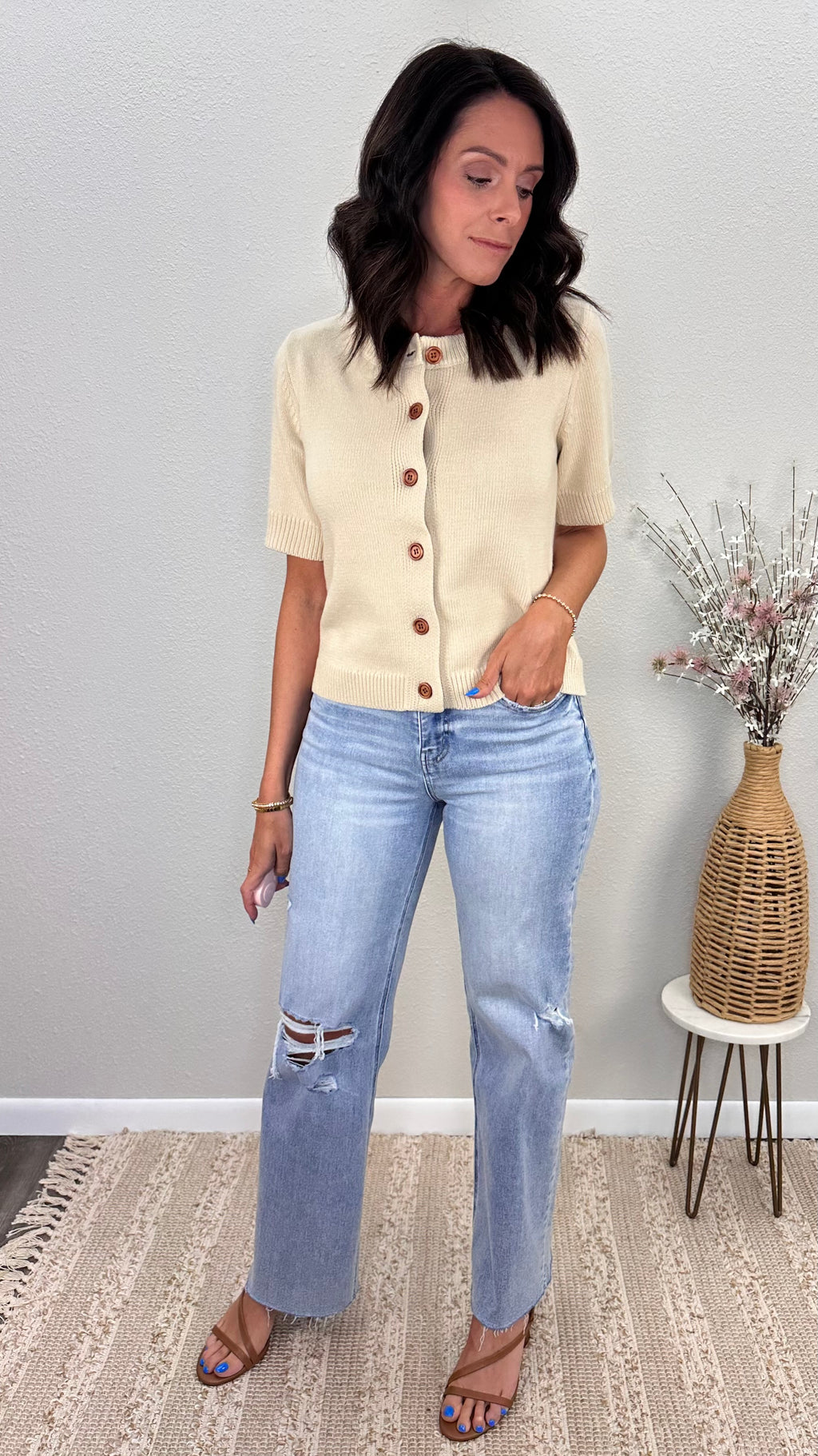Coffee House Short Sleeve Button Up Cardigan