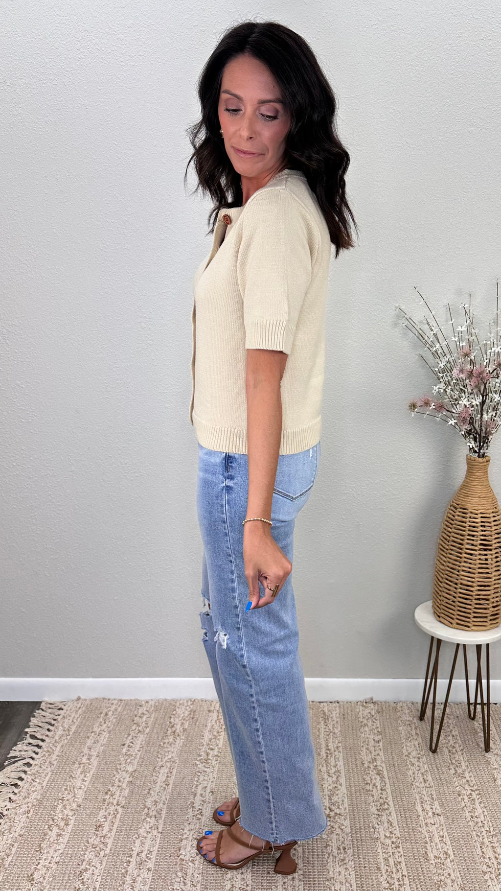 Coffee House Short Sleeve Button Up Cardigan