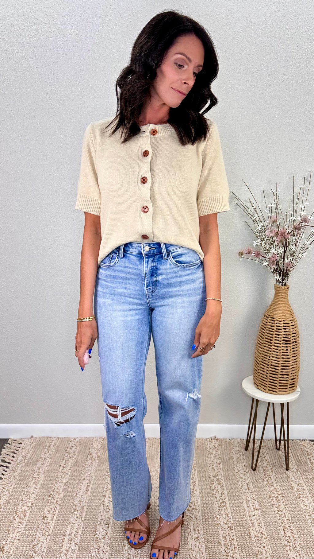 Coffee House Short Sleeve Button Up Cardigan