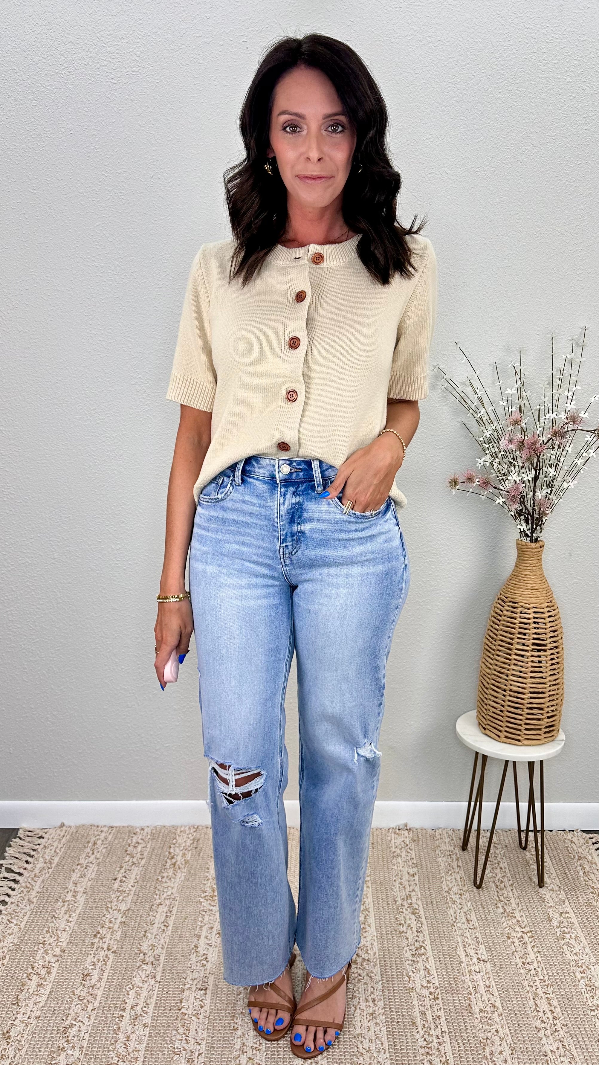 Coffee House Short Sleeve Button Up Cardigan