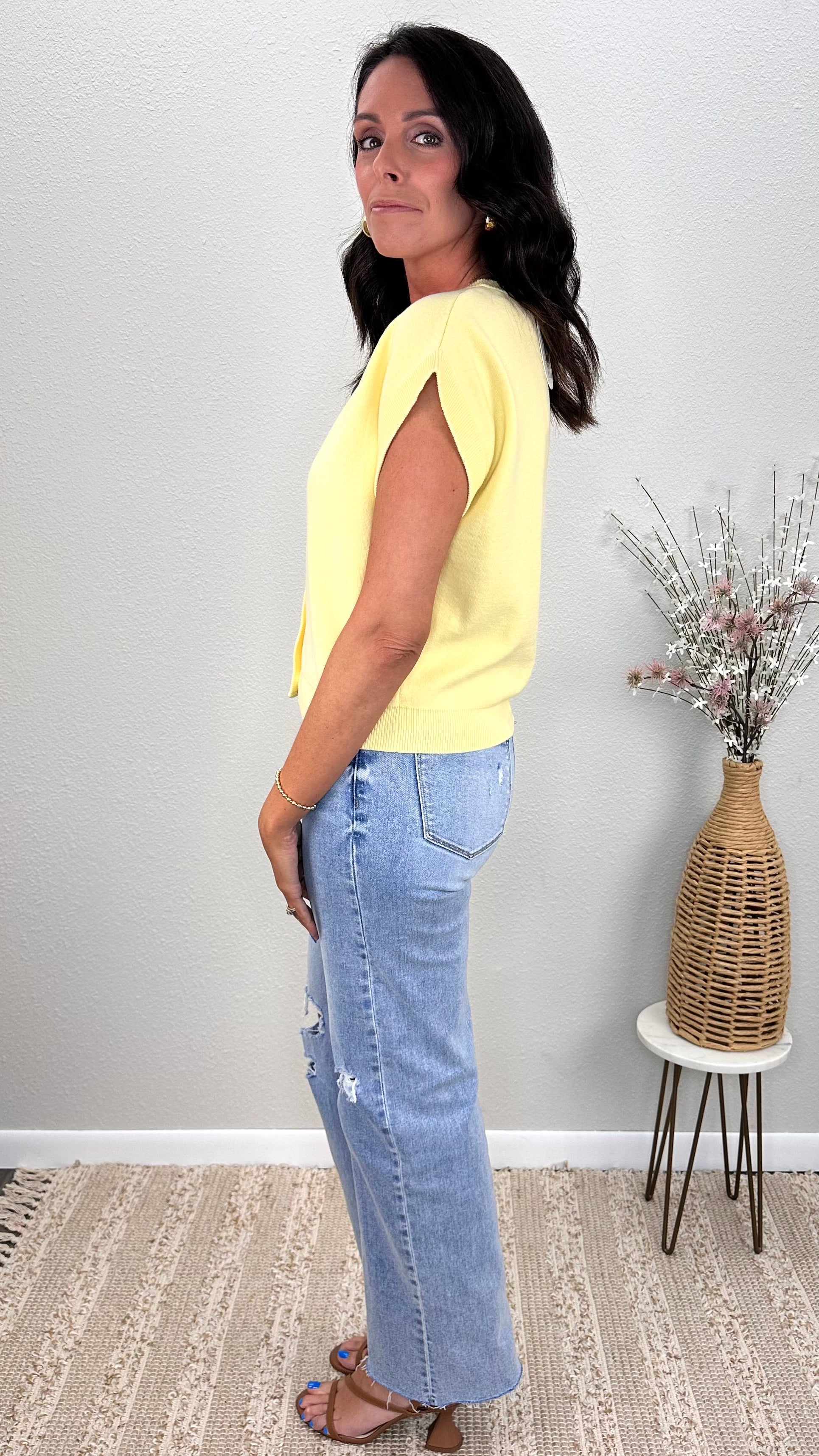 Butter Yellow Buttoned V-Neck Summer Cardigan