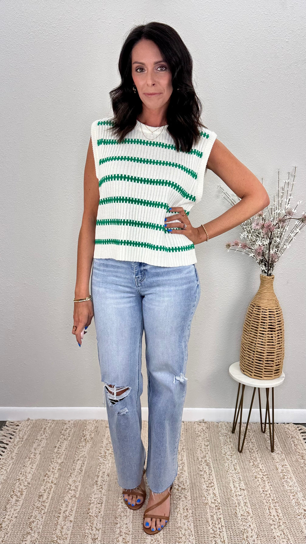 Green Stripe Summer Sweater