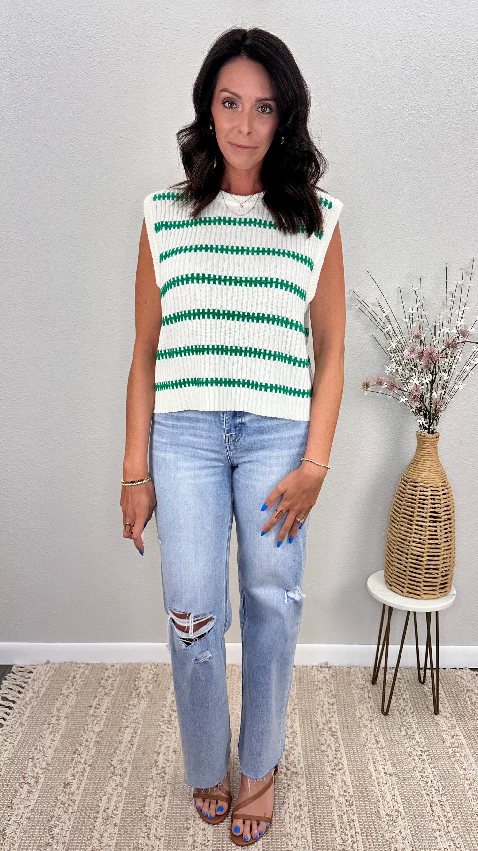 Green Stripe Summer Sweater