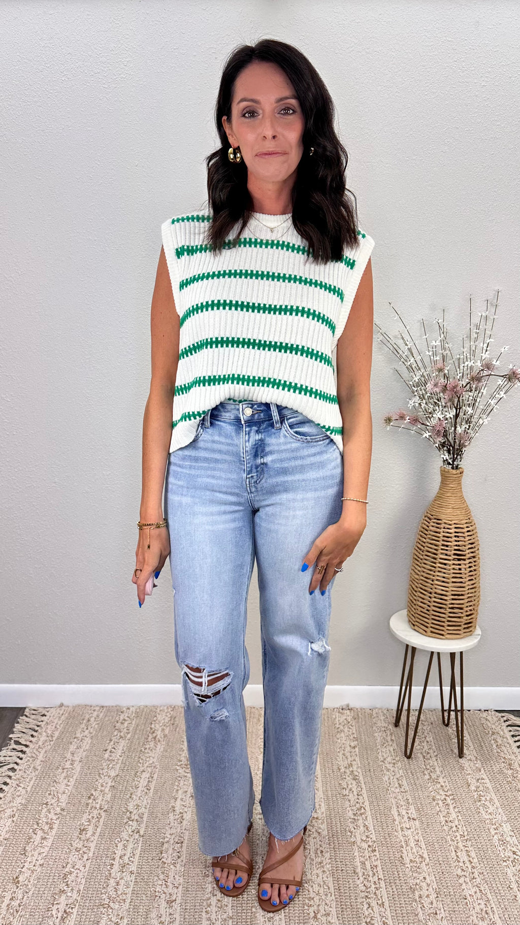 Green Stripe Summer Sweater