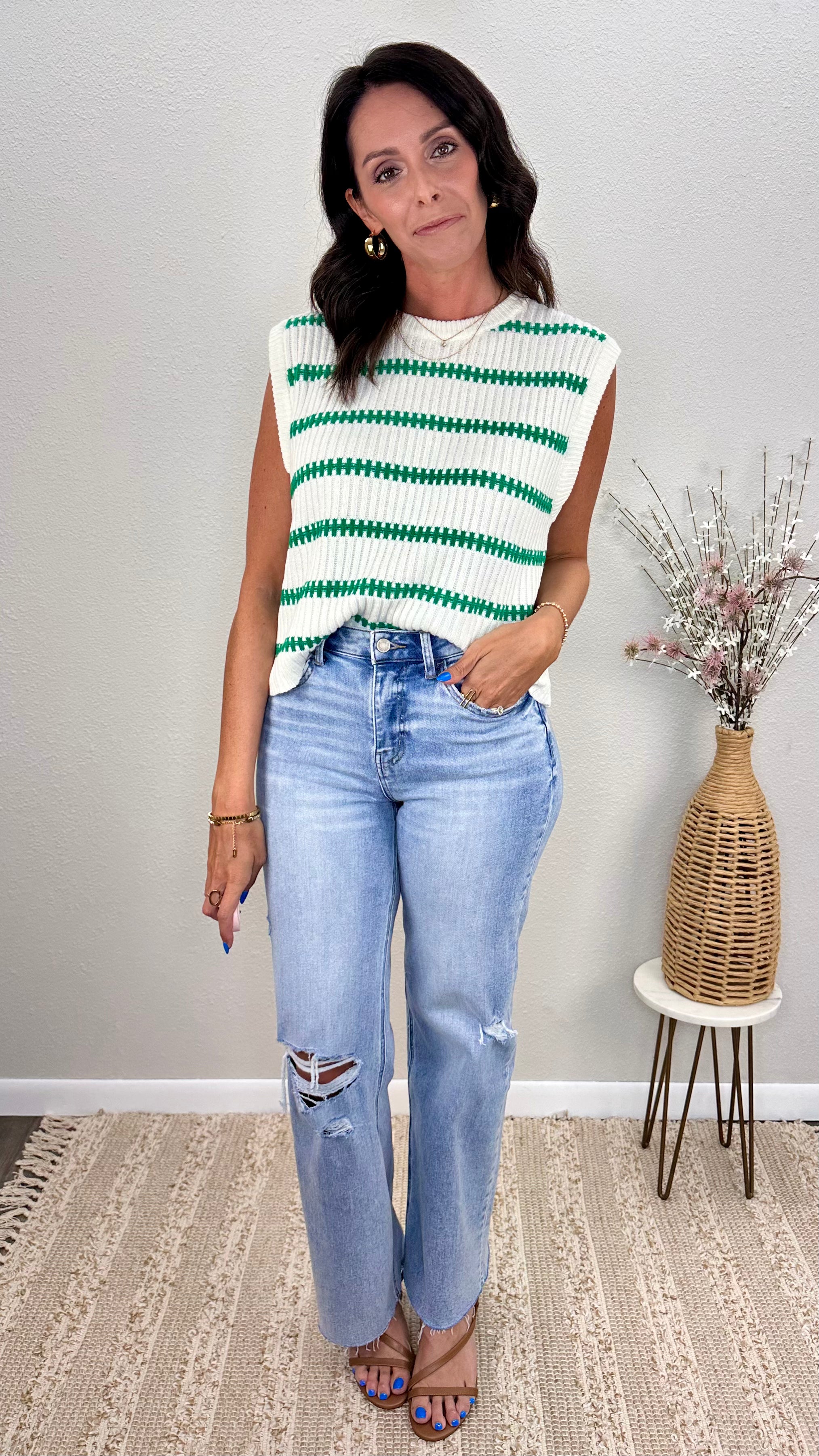 Green Stripe Summer Sweater