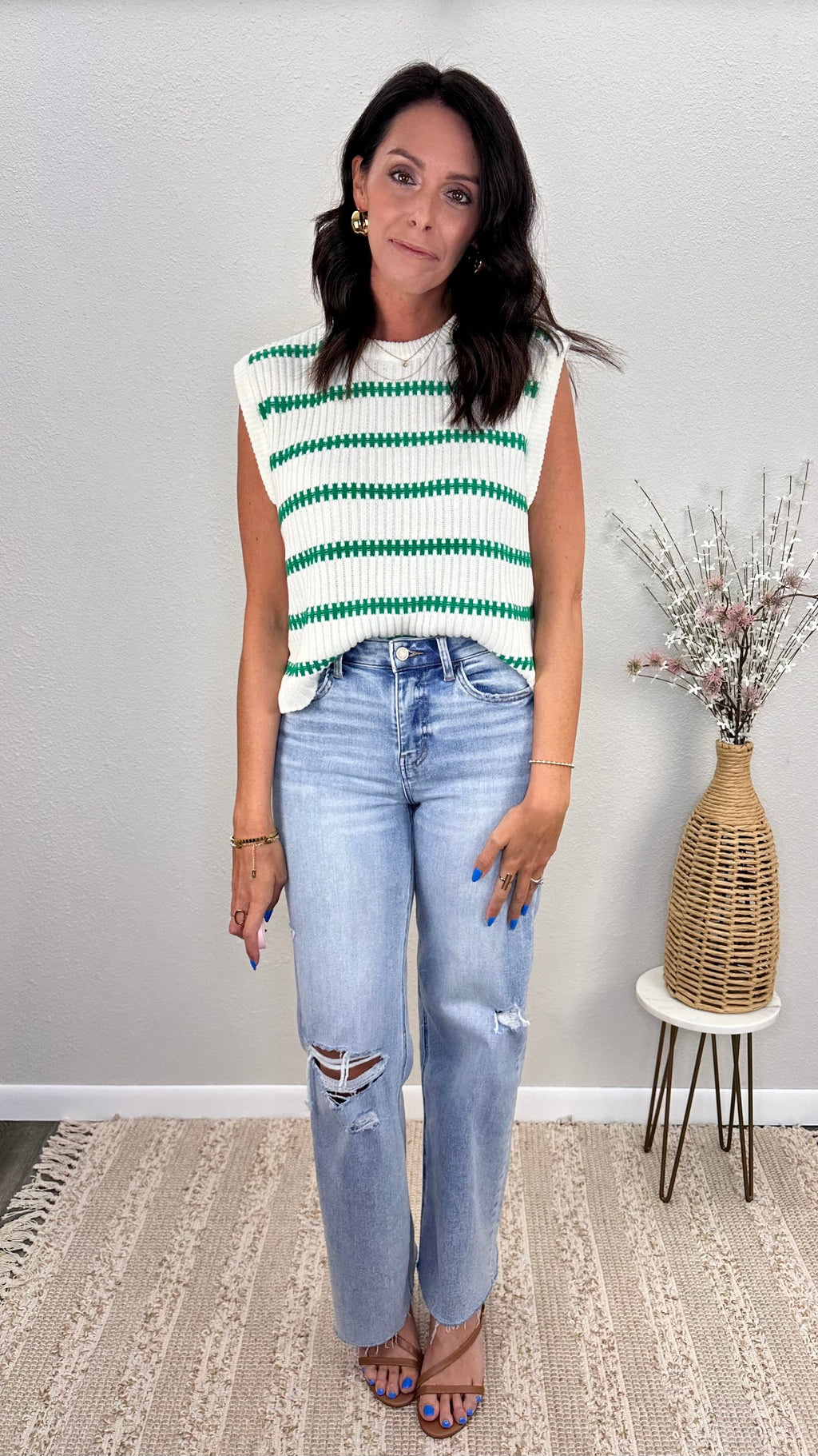 Green Stripe Summer Sweater