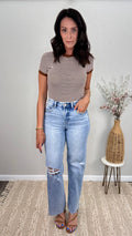 Brown Stripe Ringer Fitted Tee