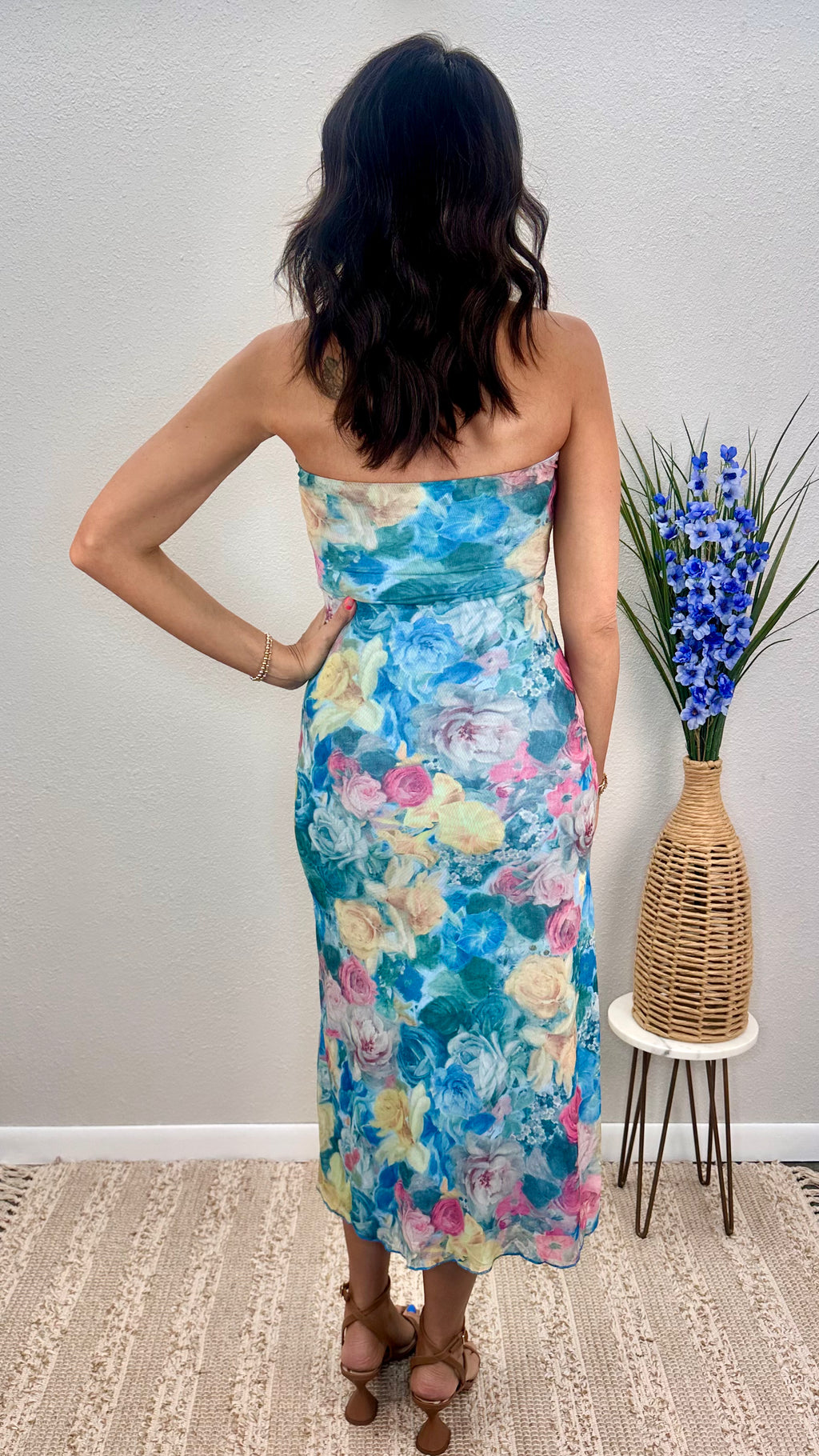 Cerulean Bloom Strapless Midi