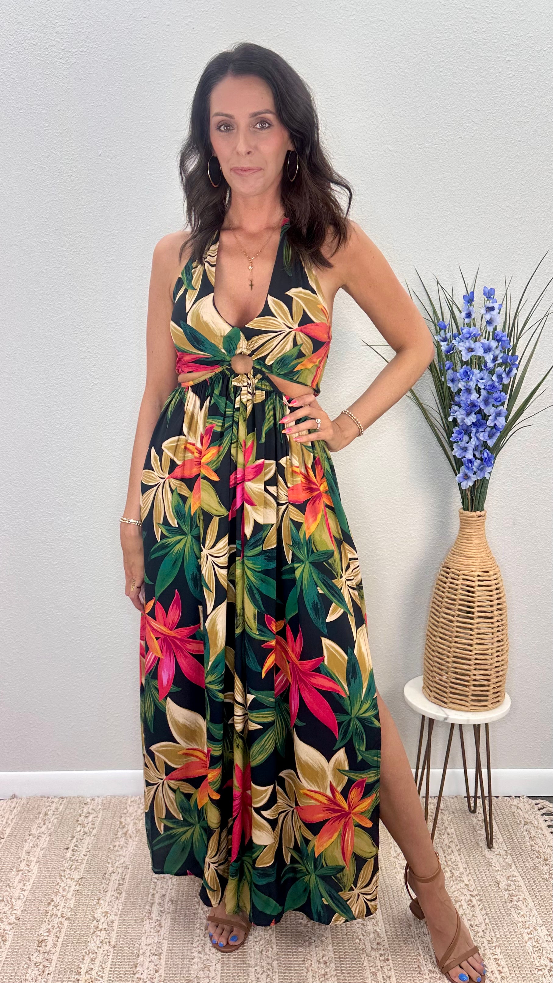 Midnight Palms Cut-Out Maxi