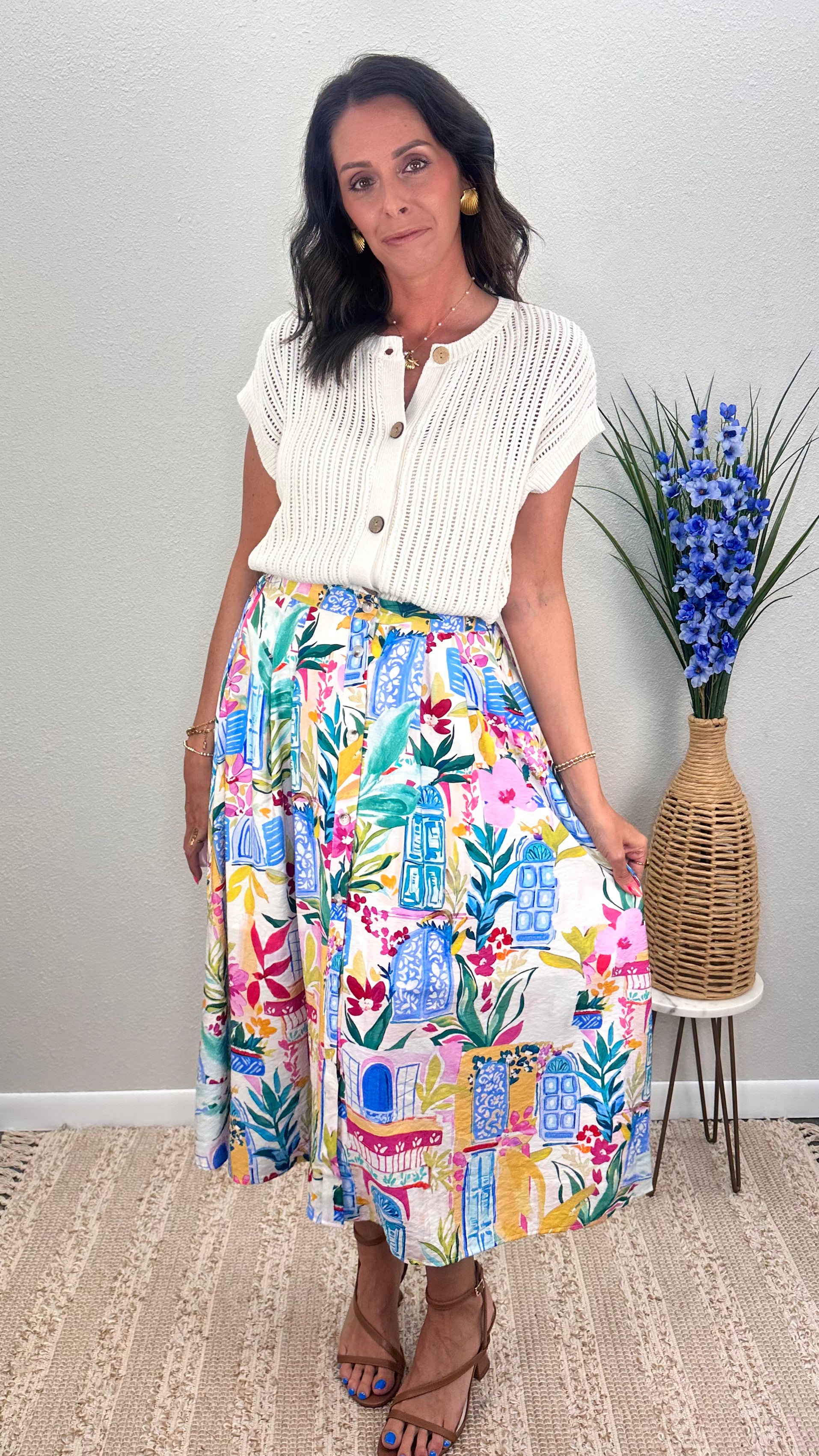 Santorini Stroll Button Up Skirt