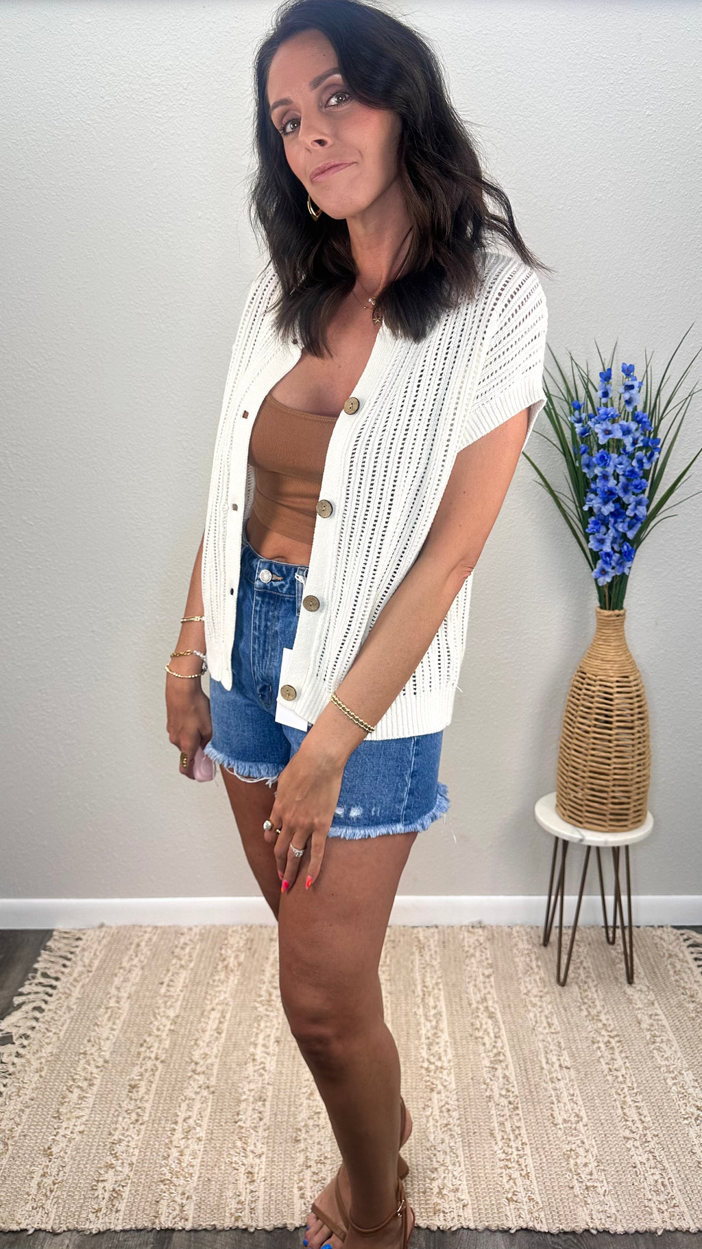 Cabana Crochet Button-Down Cardigan