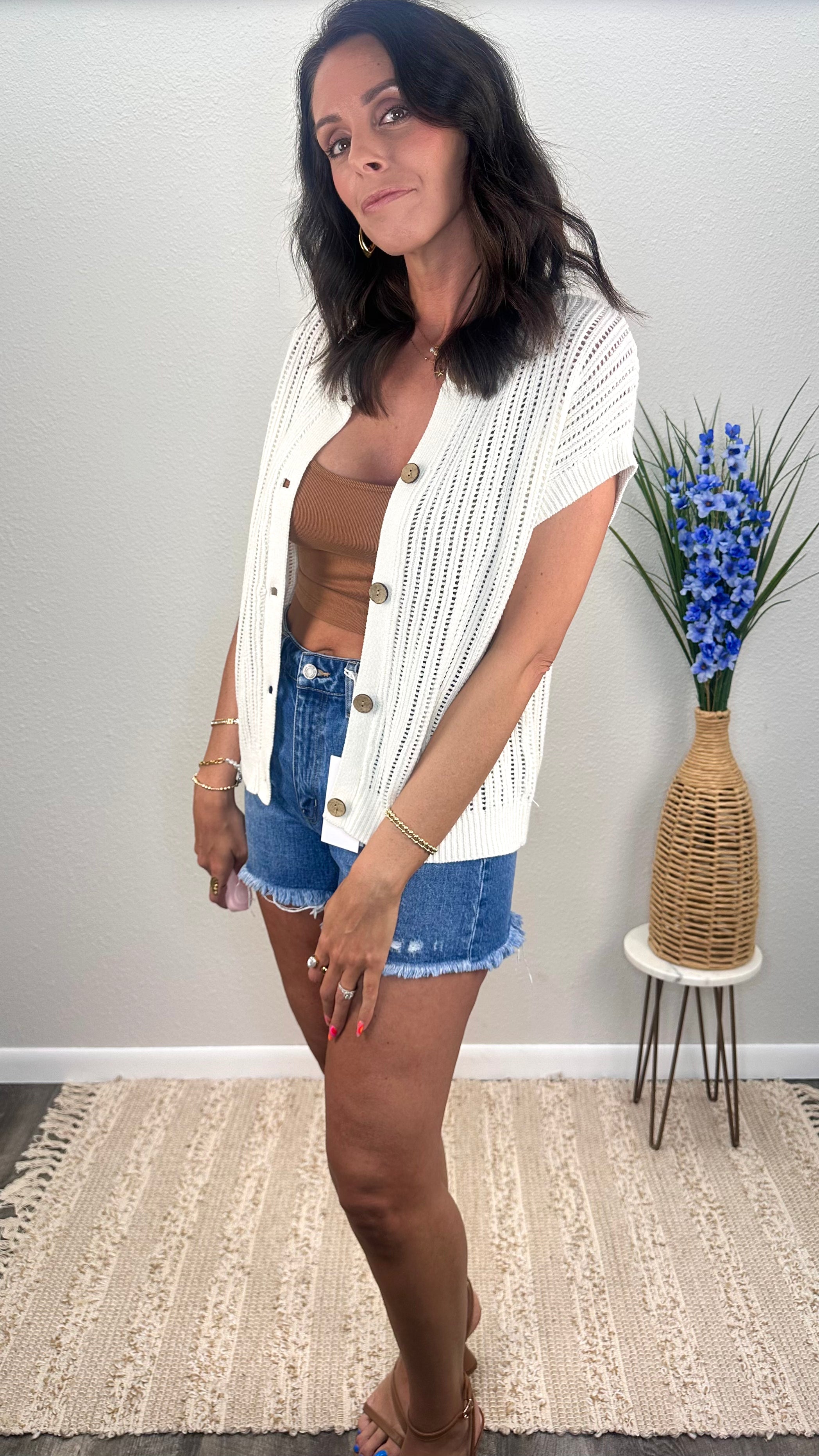 Cabana Crochet Button-Down Cardigan