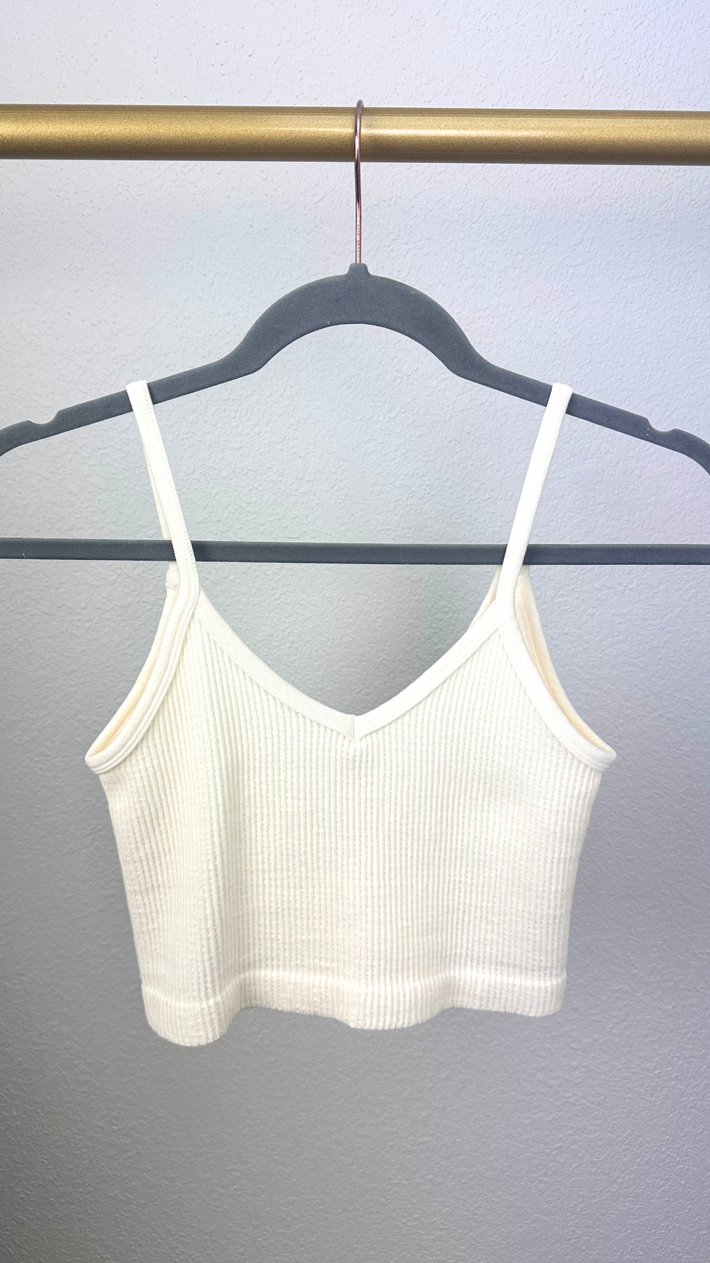 Cream V-Neck Ribbed Brami