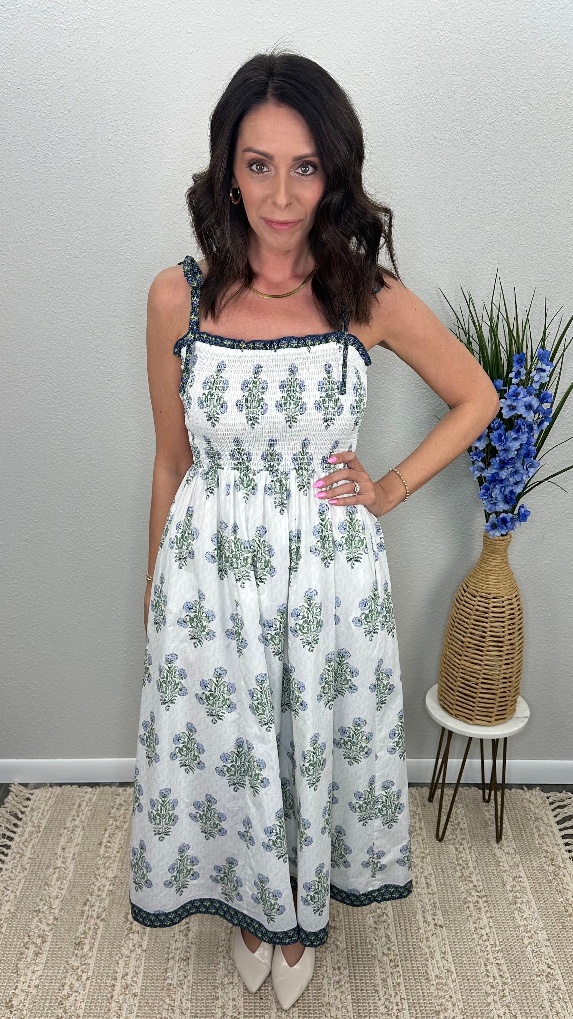 Heirloom Garden Smocked Midi Dress
