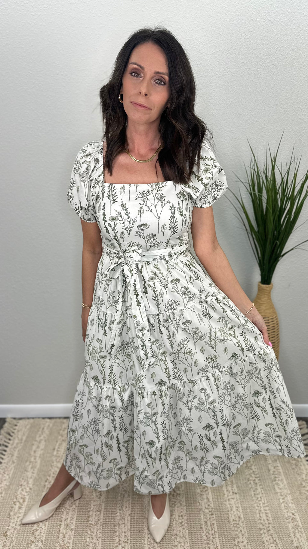 Garden Muse Square Neck Midi Dress
