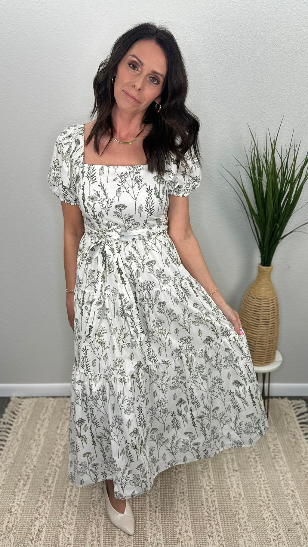 Garden Muse Square Neck Midi Dress