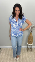 Petal Breeze Split Neck Blouse