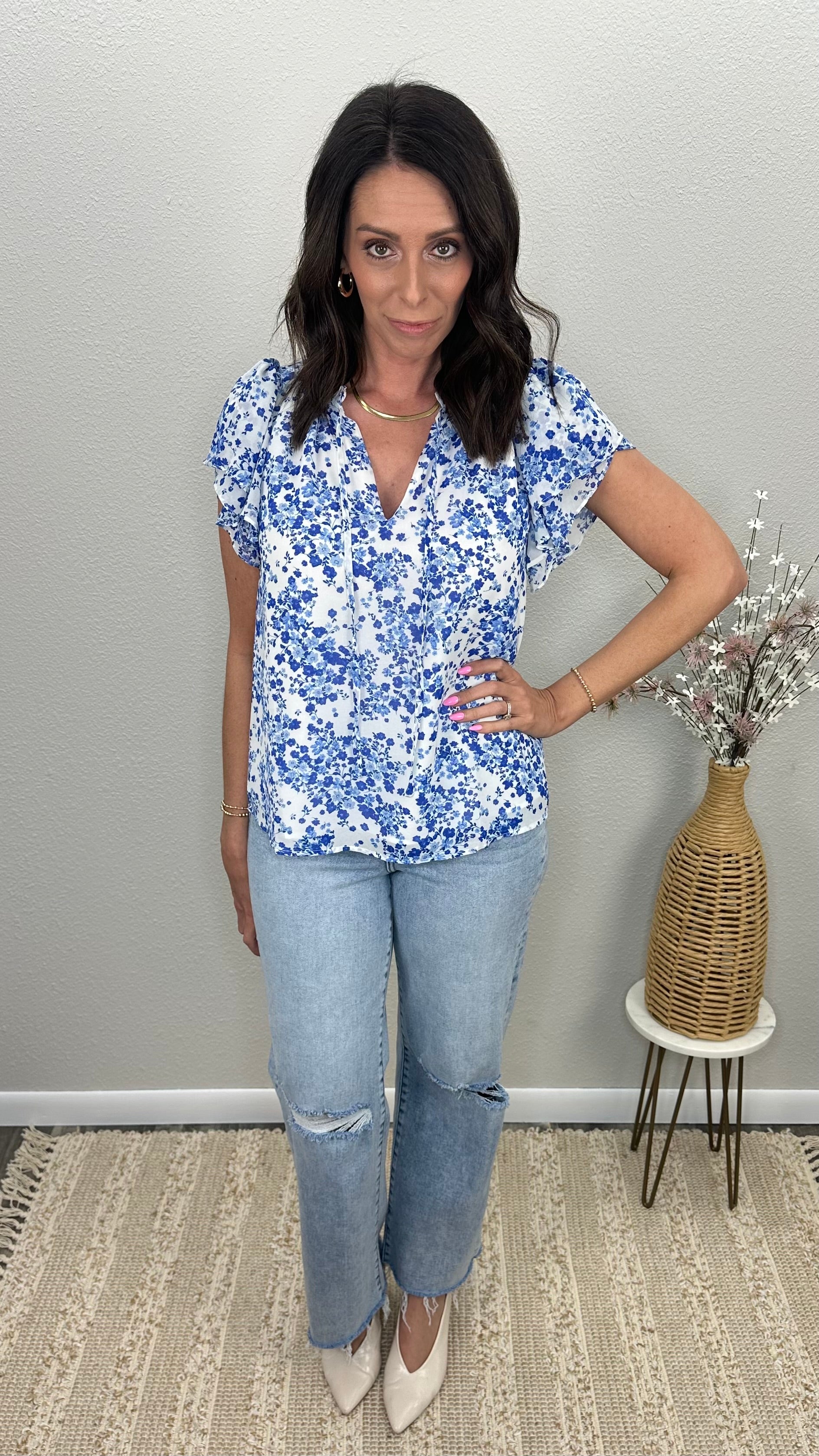 Petal Breeze Split Neck Blouse
