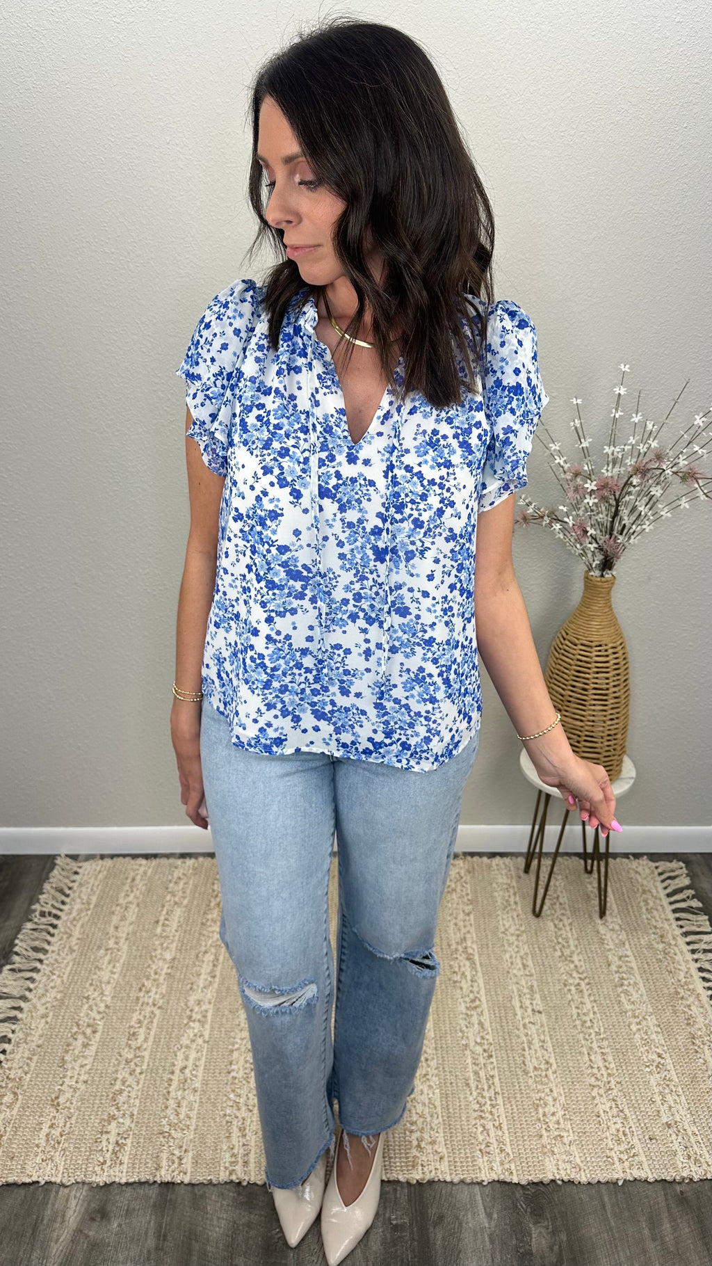 Petal Breeze Split Neck Blouse