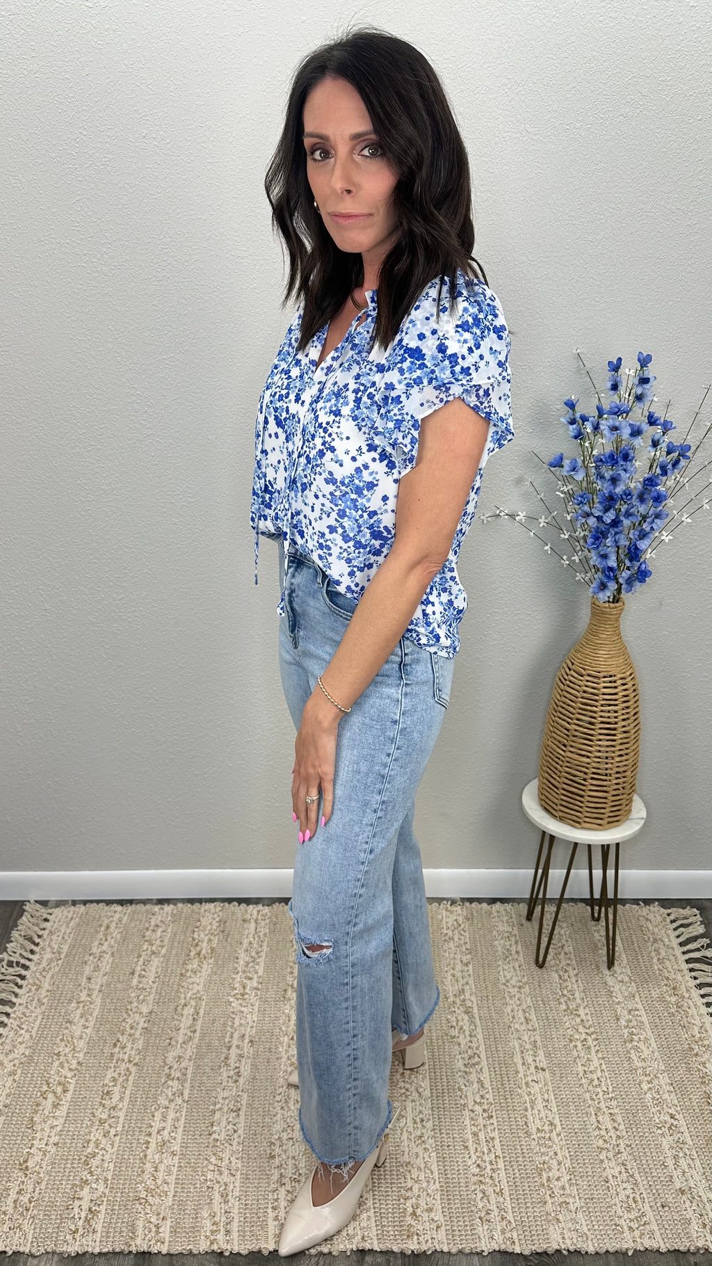 Petal Breeze Split Neck Blouse