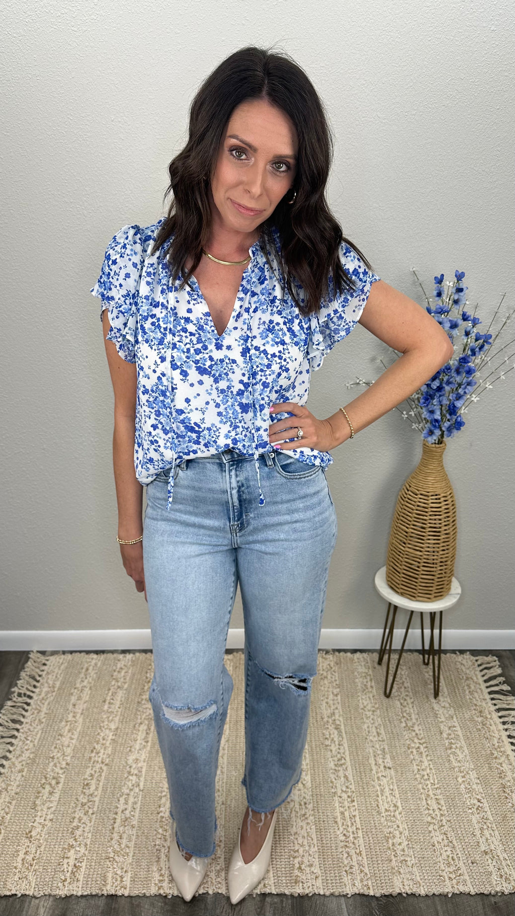 Petal Breeze Split Neck Blouse