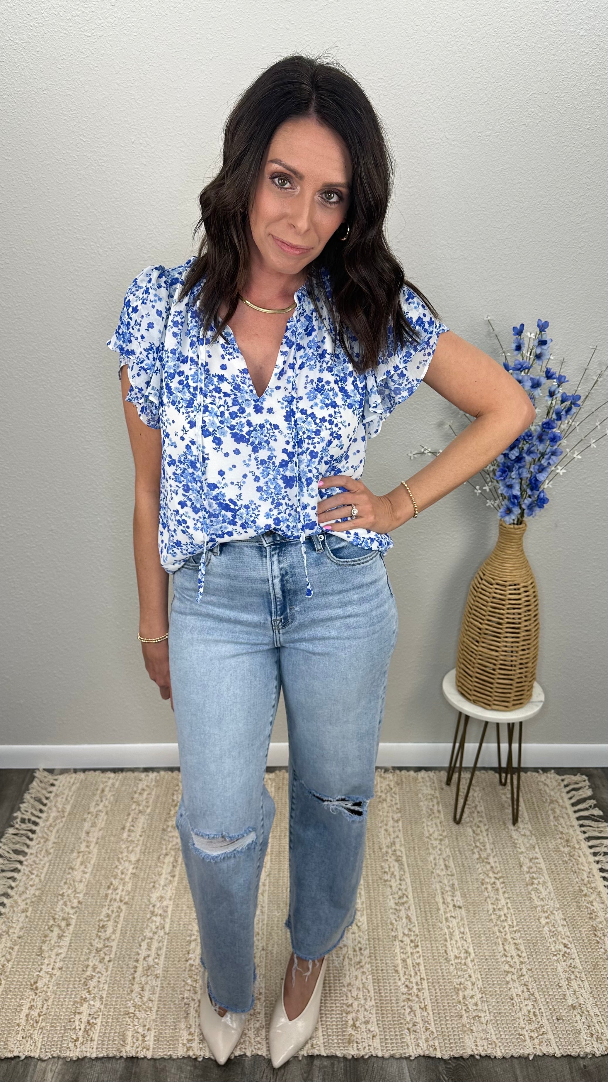 Petal Breeze Split Neck Blouse