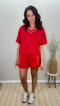 Red On Track Cloud V-Neck Top