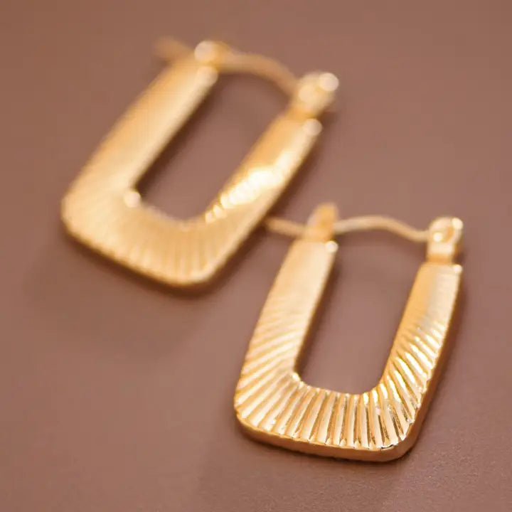 Gold Plated Fluted Square Hoop Earring
