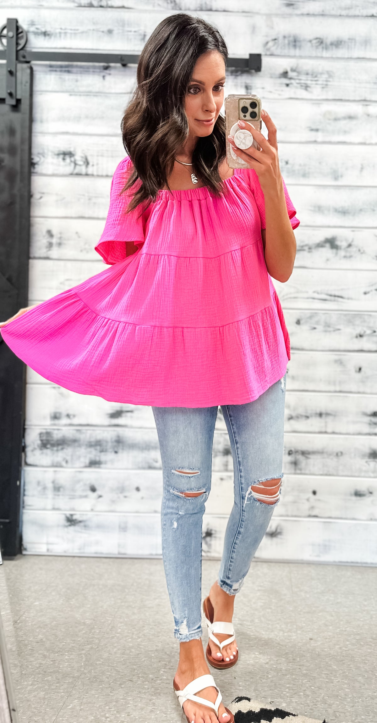 Pink Flutter Tiered Oversized Blouse
